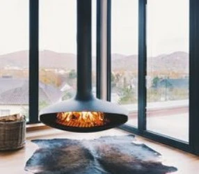 Indoor Suspended Black Steel Fireplace suppliers